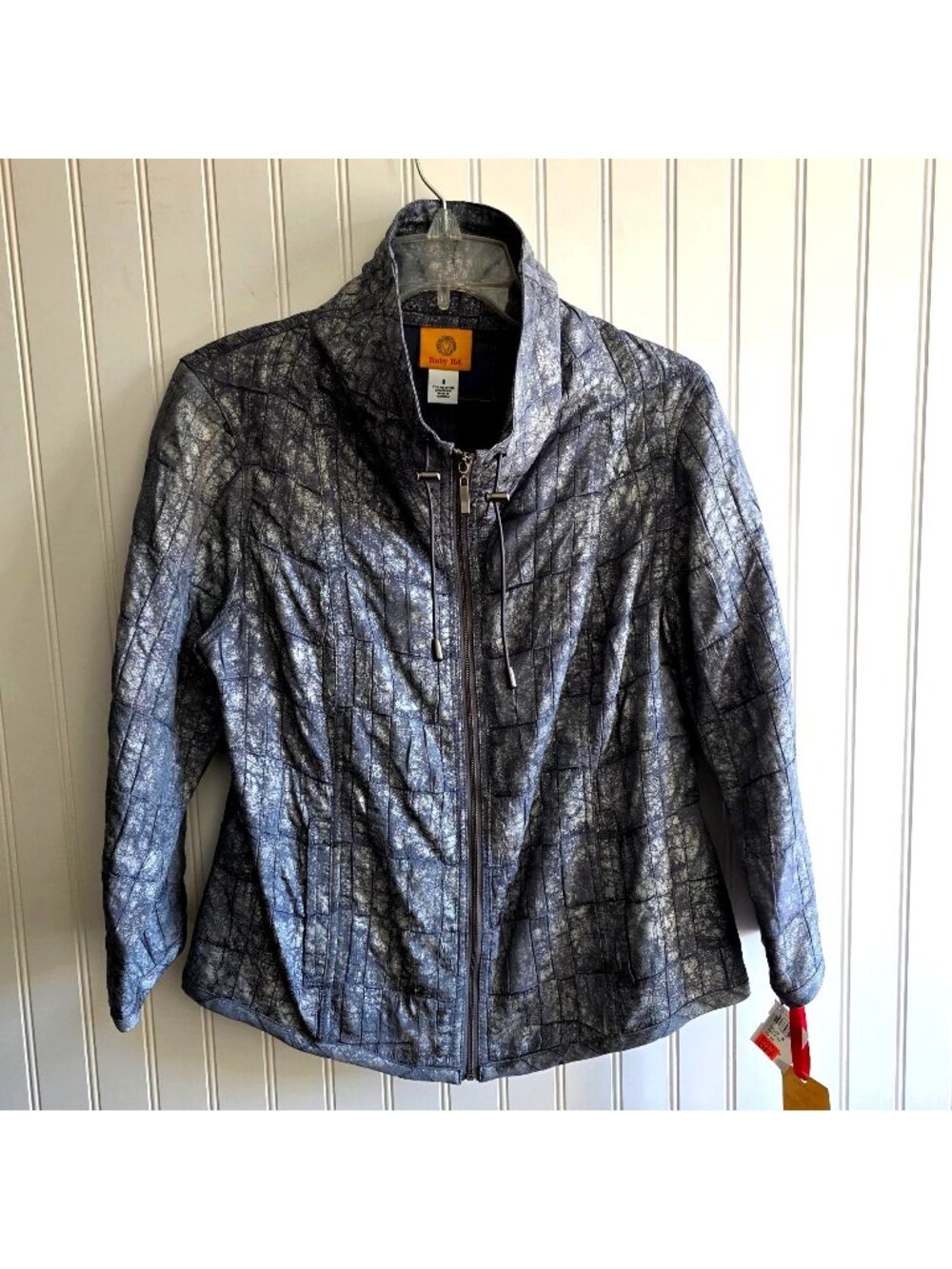 Ruby Rd Metallic Quilted Jacket 8 Silver Full Zip Indie Glam Rave Punk Festival